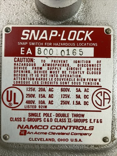 SNAP-LOCK EA80010165 SNAP SWITCH FOR HAZARDAOUS LOCATIONS 600VAC 5A 250VDC 1.5A1