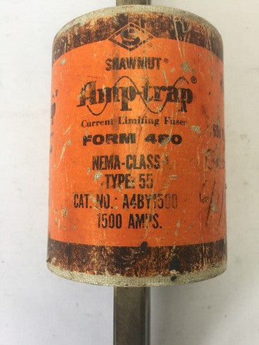 SHAWMUT A4BY1500 AMP-TRAP FORM 480 CURRENT LIMITING FUSE 1500 AMP 600VAC CLASS L1