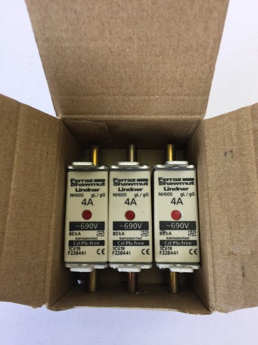FERRAZ SHAWMUT LINDNER NH000 4A gL/gG 690VAC 80kA Cd/Pb FREE 1C619 F228441 FUSE1