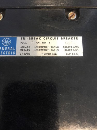 GE TB63F TRI-BREAK CIRCUIT BREAKER 600VAC 200,000AMP 250VDC 100,000AMP A6LA FUSE1