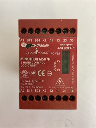 ALLEN BRADLEY MINOTAUR MSR7R 440R-D23021 24V 2 HAND CONTROL LOGIC UNIT RELAY0