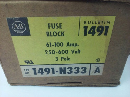 ALLEN BRADLEY 1491-N333 FUSE BLOCK,61-100A, 250- 600V, 3P, W/ X-410710, X-4006561