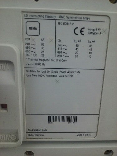 CUTLER HAMMER LD4600V THERMAL MAGNETIC TRIP UNIT CIRCUIT BREAKER 3P 600A 600V2