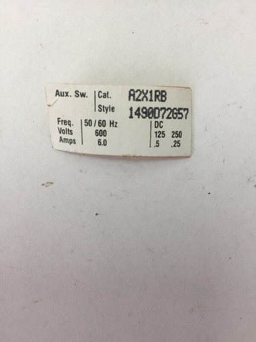 WESTINGHOUSE/CUTLER HAMMER A2X1RB AUXILIARY SWITCH 600VAC 125/250VDC 1490D72G571