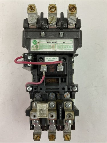 ALLEN BRADLEY 409-C38ND SER B STARTER 68A 600VAC 3PH 60HP COIL 115-120V W72 HEAT0