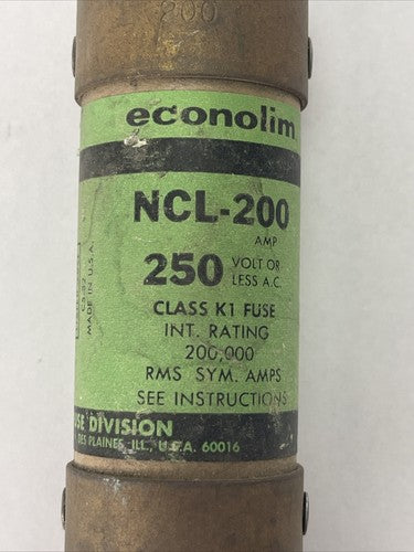 ECONOLIM NCL-200 CLASS K1 FUSE 200AMP 250VAC1