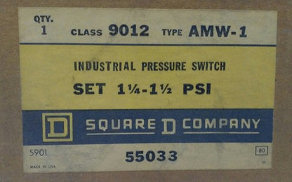SQUARE D 9012 AMW-1 PRESSURE SWITCH RANGE .25-2.5 PSI DIFFERENTIAL .2-2 PSI1
