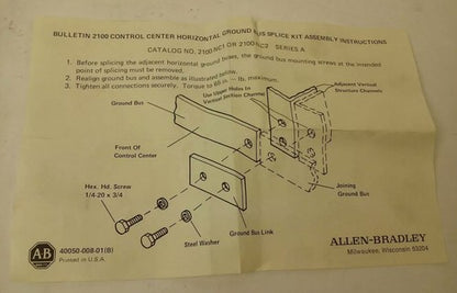 ALLEN BRADLEY 2100-NC1 SER. C, HORIZONTAL GROUND BUS SPLICE KIT 1/4'' X 1'',21003