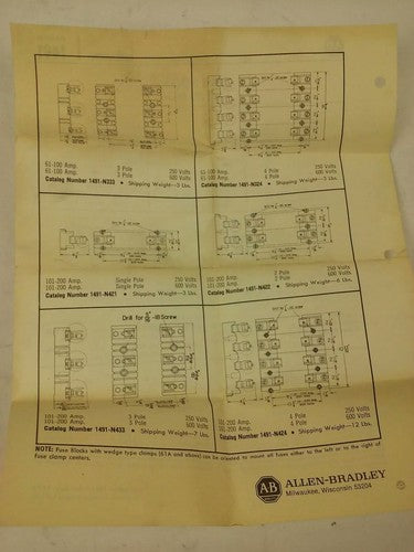 ALLEN BRADLEY 1491-N333 FUSE BLOCK,61-100A, 250- 600V, 3P, W/ X-410710, PARTS9