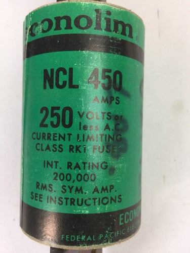 ECONOMY NCLR 450 CURRENT LIMITING CLASS RK1 FUSE 450AMP 250VAC3