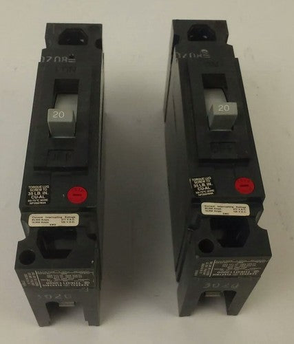 GENERAL ELECTRIC THED113020 CIRCUIT BREAKER 1P 277VAC 125VDC 20A (LOT OF 2)0