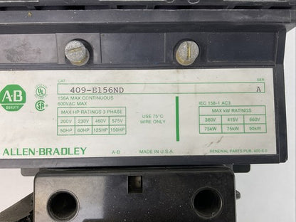ALLEN BRADLEY 409-E156ND STARTER 600VAC 156A SER A COIL 115-120V 60HZ1