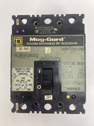 SQUARE D FAL3603015M1212 MAG-GARD ADJ INSTANTANEOUS TRIP CIRCUIT BREAKER 30A 0