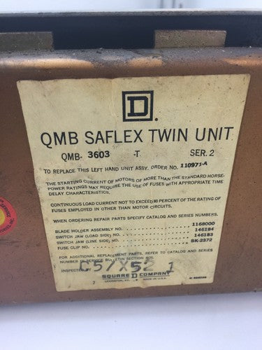 Square D QMB-3603-T ser. 2 Saflex twin unit 30amp 3-pole 600VAC QMB3603T2