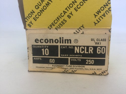 ECONOLIM NCLR 60 CURRENT LIMITING CLASS RK1 FUSE 60AMP 250VAC  (LOT OF 10)1