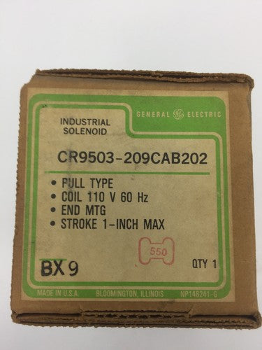 GE CR9503-209CAB202 SOLENOID PULL TYPE COIL 110V 60HZ END MTG STROKE 1-INCH MAX0