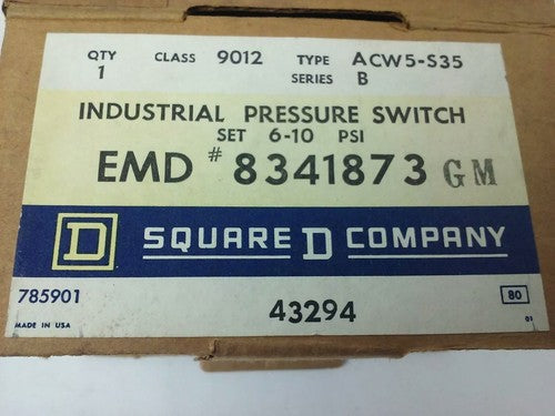 SQUARE D 9012 ACW5-S35 SERIES B, PRESSURE SWITCH, SET 6-10 PSI, 9012 ACW, 600V1