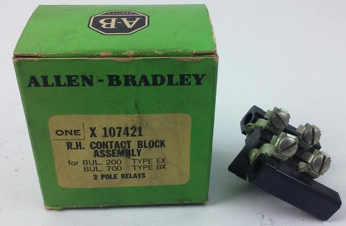 ALLEN BRADLEY X-107421 R.H. CONTACT BLOCK ASSEMBLY BUL. 200/700 TYPE EX/BX, NEW0
