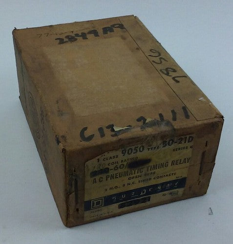 NEW SQUARE D CLASS 9050 TYPE B0-21D AC PNEUMATIC TIMING RELAY 9050B021D0