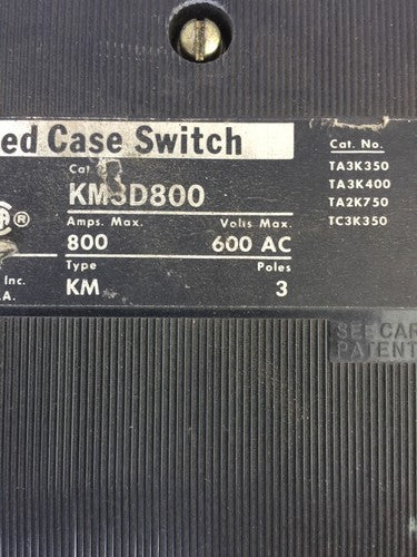ITE KM3D800 MOLDED CASE SWITCH 800AMP 600VAC 3 POLE1
