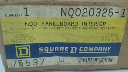 SQUARE D NQ02036-1 SER E1  NQ0 PANELBOARD INTERIOR CLASS CTL 100A LUGS 120/240V 1