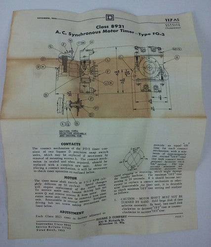 SQ. D CLASS 8921 TYPE FO-3, MOTOR DRIVEN TIMER UNIT 8921-FO3, 208-220/240V, 60HZ11