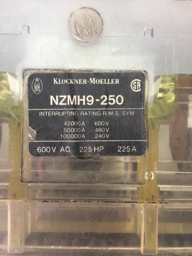 KLOCKNER MOELLER NZMH9-250 CIRCUIT BREAKER 600VAC 225HP 225A1