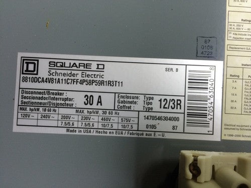SQUARE D SIZE 1 TWO SPEED COMBO BOX STARTER 30A 8810DCA4V81A11C7FF4P58P59R1R3T116