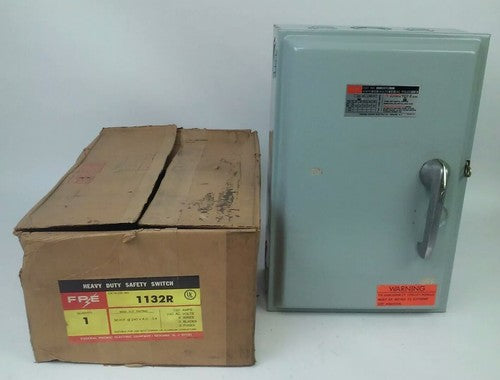 FPE 1132R FUSIBLE HEAVY DUTY SAFETY SWITCH 3P, 100A, 240VAC, 4 WIRE, 30HP0