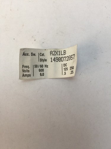 WESTINGHOUSE/CUTLER HAMMER A2X1LB AUXILIARY SWITCH 125/250VDC .5/.25A 600VAC 6A1