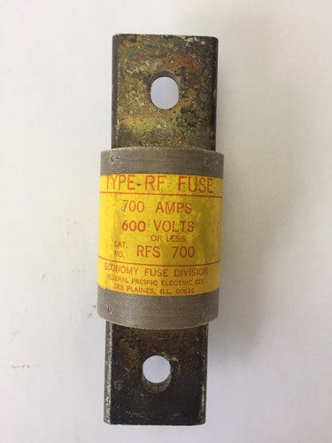 ECONOMY FUSE RFS 700 TYPE-RF FUSE 700 AMP 600 VOLTS FEDERAL PACIFIC ELECTRIC0
