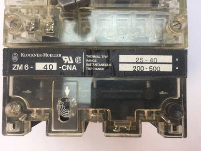 KLOCKNER MOELLER NZMH6-63 CIRCUIT BREAKER 600VAC 63A ZM6-40-CNA THERMAL TRIP 2