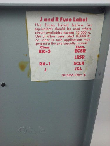 FPE RH1336R FUSIBLE SAFETY SWITCH 3P, 30A, 600VAC,3 WIRE,3 BLADES,20HP RAINPROOF5