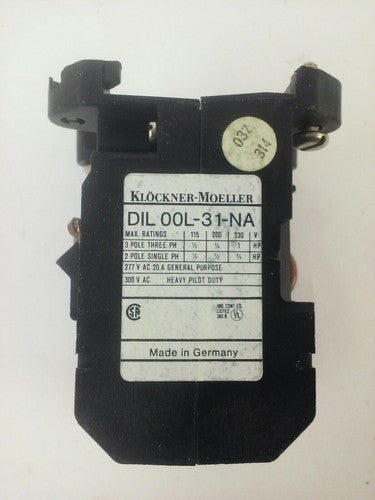KLOCKNER MOELLER DIL00L-31-NA CONTACTOR RELAY 120V COIL 3PH 300VAC 20A 1HP0
