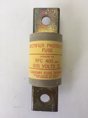 ECONOMY FUSE RFC 400 RECTIFIER PROTECTOR FUSE 400A 600V FEDERAL PACIFIC ELECTRIC0