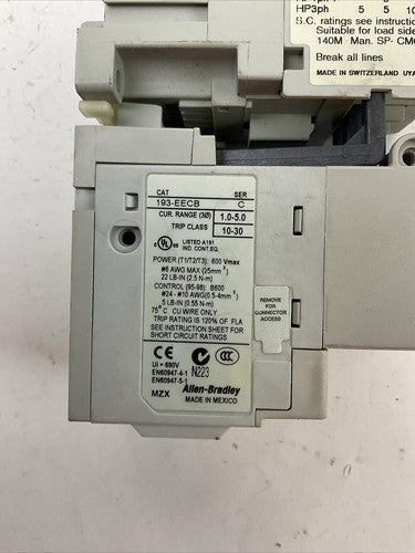 ALLEN BRADLEY STARTER (100-C16*10 SER B COIL 120V + 193-EECB SER C 1.0-5.0A)2