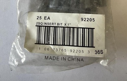 IRWIN 2SQ INSERT BIT x 1" BAG OF 25EA.  ****LOTOF3***2
