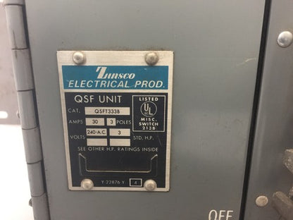 ZINSCO QSFT333B FUSIBLE TWIN PANELBOARD SWITCH 240VAC 30A 3 POLE1
