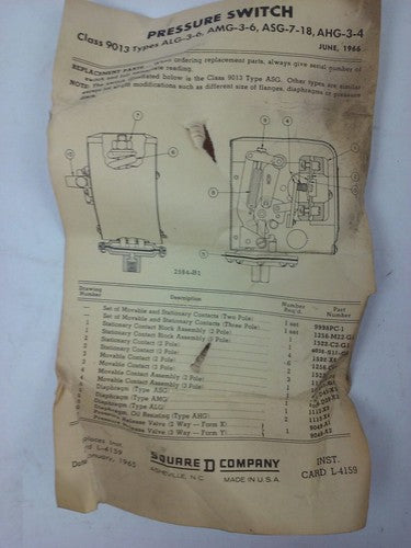 SQUARE D 9013 AHG-3S1 PRESSURE SWITCH, 550V, 2P, 3PH, 5HP, NEW OTHER, 9013 AHG7