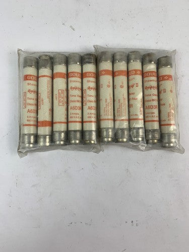 GOULD SHAWMUT A6D3R RK1 TIME DELAY FUSE AMP-TRAP II 3AMP 600VAC "Lot of 10"0
