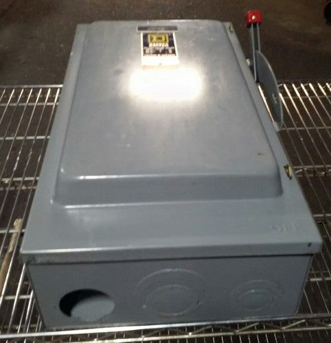 SQ. D HU364, SER. D2, SAFETY SWITCH, 200A, 600VAC/250DC, 3PH, MAX H.P. 150, USED0