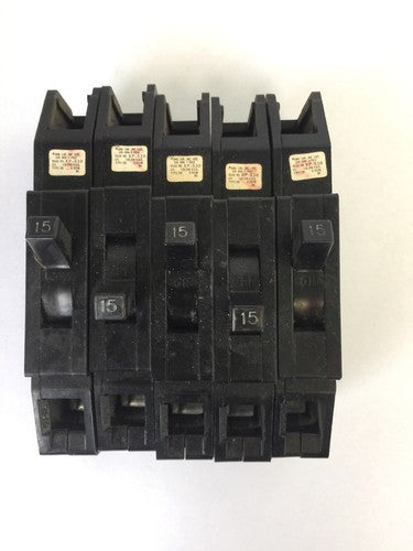 ZINSCO QB115 CIRCUIT BREAKER 120/240VAC 1POLE 15AMP TYPE QB (LOT OF 5)0
