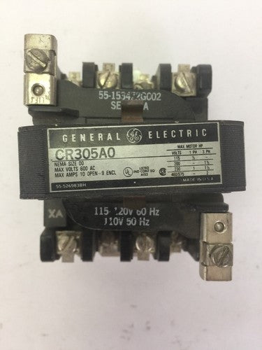 GE CR305A0 SIZE 00 CONTACTOR 600VAC 10A 2HP 3PH 55-153472G002 COIL 115-120V 60HZ0