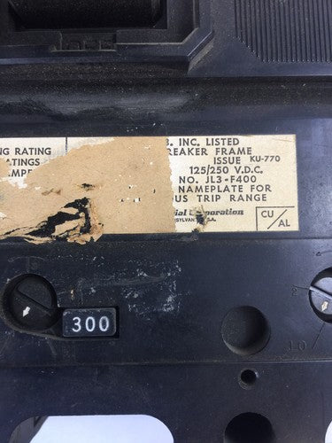 ITE JL3-F400 CIRCUIT BREAKER FRAME 600VAC 125/250VDC 300A TRIP UNIT JL3-B3001