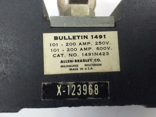 ALLEN BRADLEY 1491-N423 FUSE BLOCK,200AMP, 250 OR 600V, 3P,W/ X-123968, 1491N4232