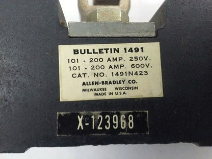 ALLEN BRADLEY 1491-N423 FUSE BLOCK,200AMP, 250 OR 600V, 3P,W/ X-123968, 1491N4232