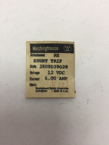 WESTINGHOUSE/CUTLER HAMMER 2609D39G28 RH SHUNT TRIP 12VDC 6AMP1