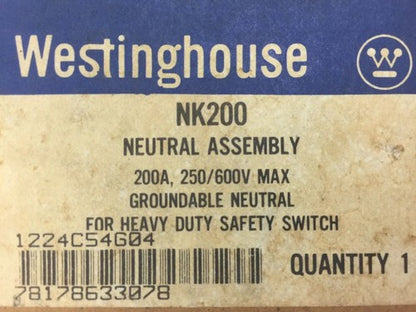 WESTINGHOUSE NK200 NEUTRAL ASSEMBLY 200A 250/600 V MAX GROUNDABLE NEUTRAL0