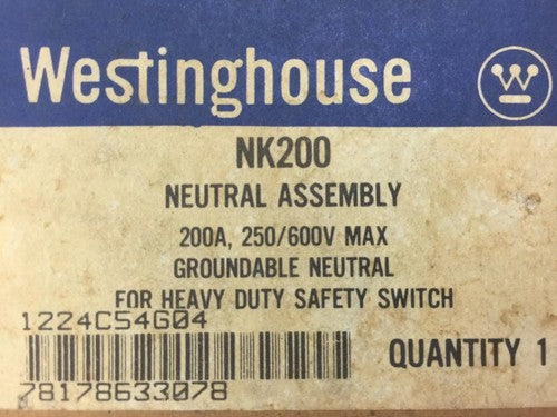 WESTINGHOUSE NK200 NEUTRAL ASSEMBLY 200A 250/600 V MAX GROUNDABLE NEUTRAL0