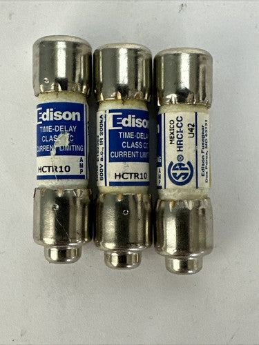 EDISON HCTR10 TIME DELAY CURRENT LIMITING FUSE 10AMP 600VAC (LOT OF 3)0